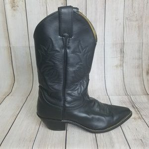 JUSTIN Black Leather Cowboy Boots 7C